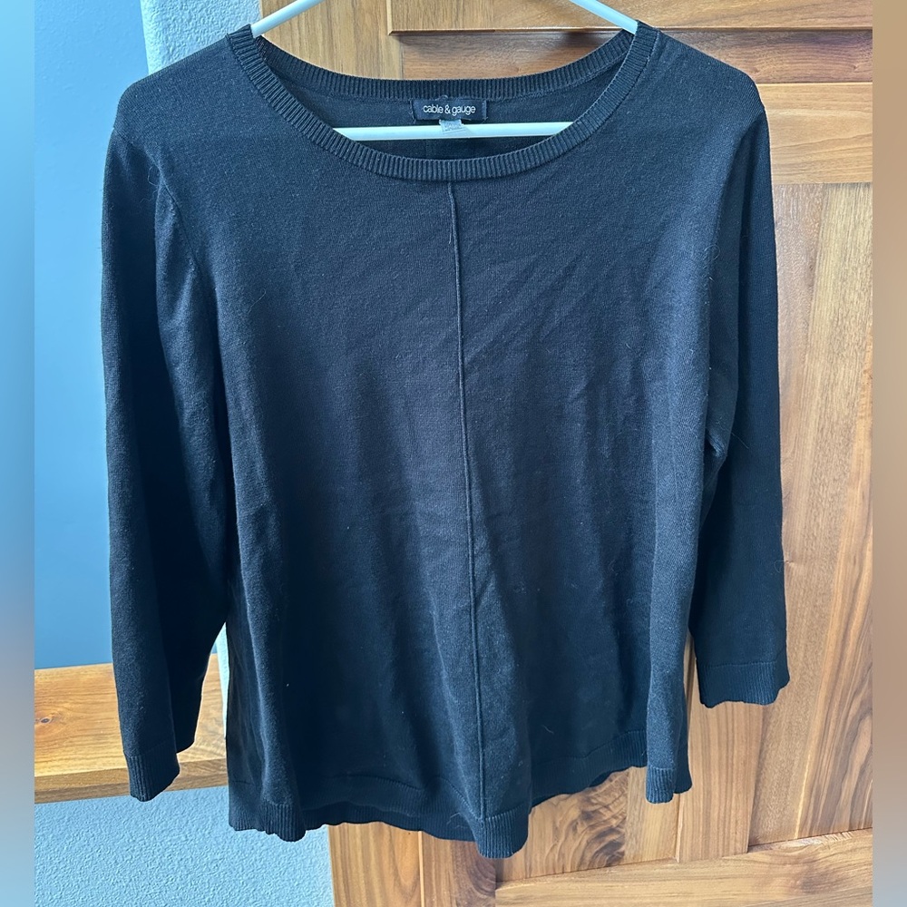 Cable & Gauge Black Lightweight Crewneck Sweater